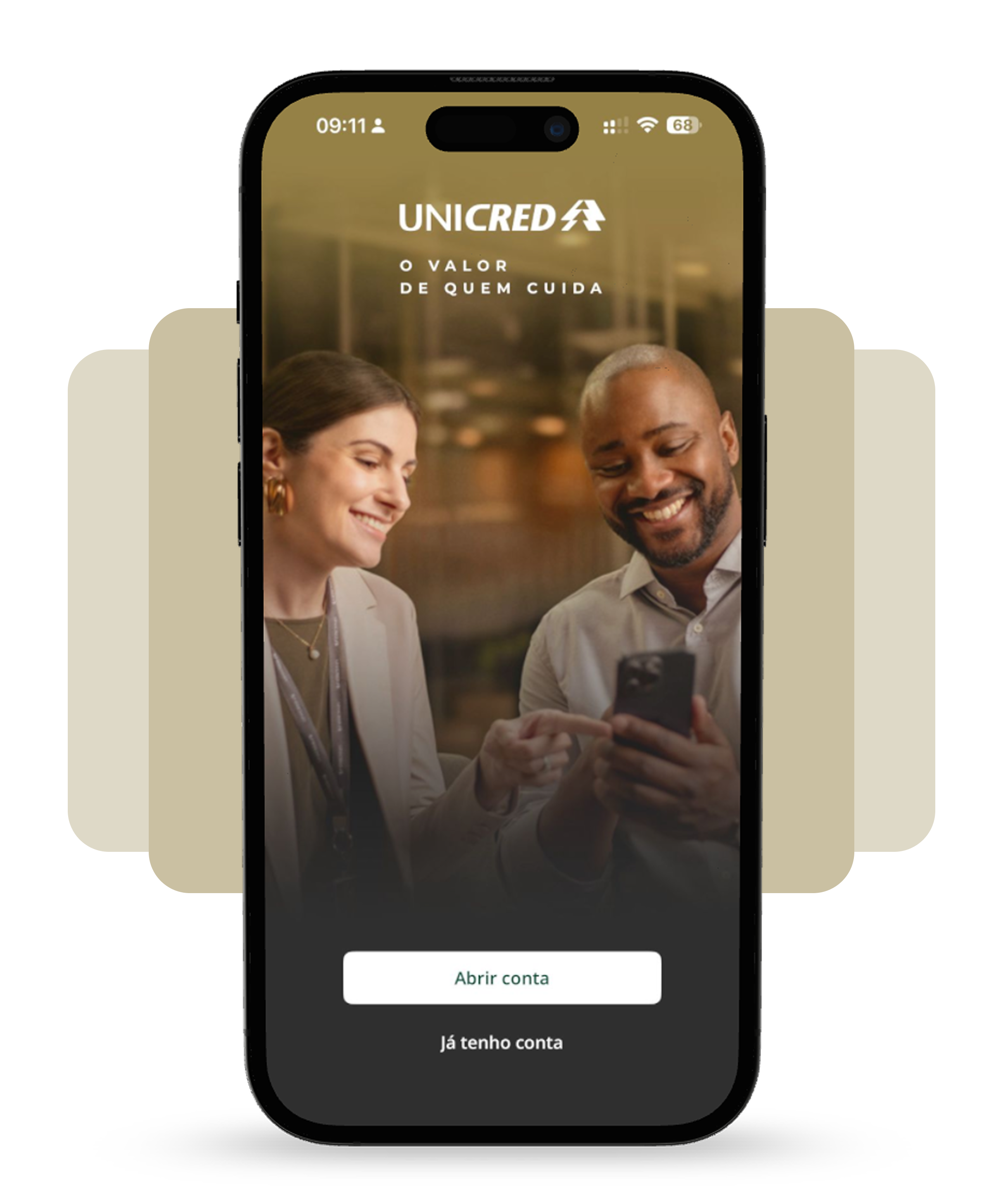 Tela do app Unicred com abertura de conta