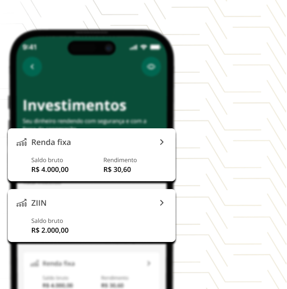 App Unicred na tela de investimento em renda fixa, destacando cartões Renda fixa e ZIIN